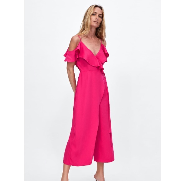 Zara Pants - NEW!!! Zara Fuschia Jumpsuit with Ruffles
